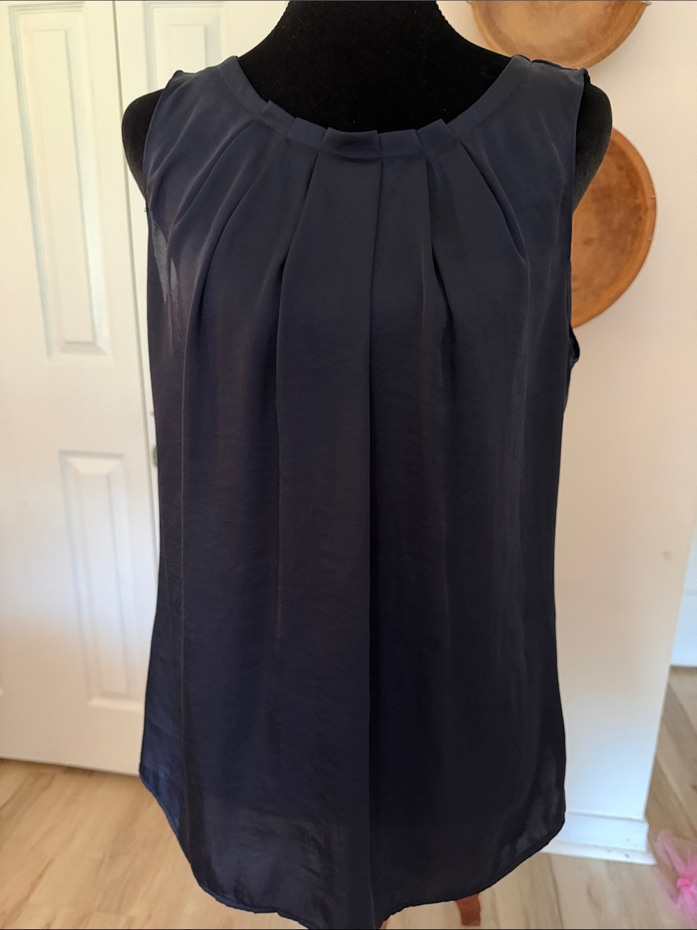 Chaus Pleated Navy Sleeveless Camisole
